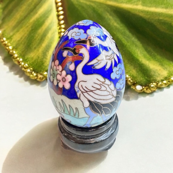 Chinese Cloisonné Enamel Egg & Wooden Stand - Picture 3 of 11